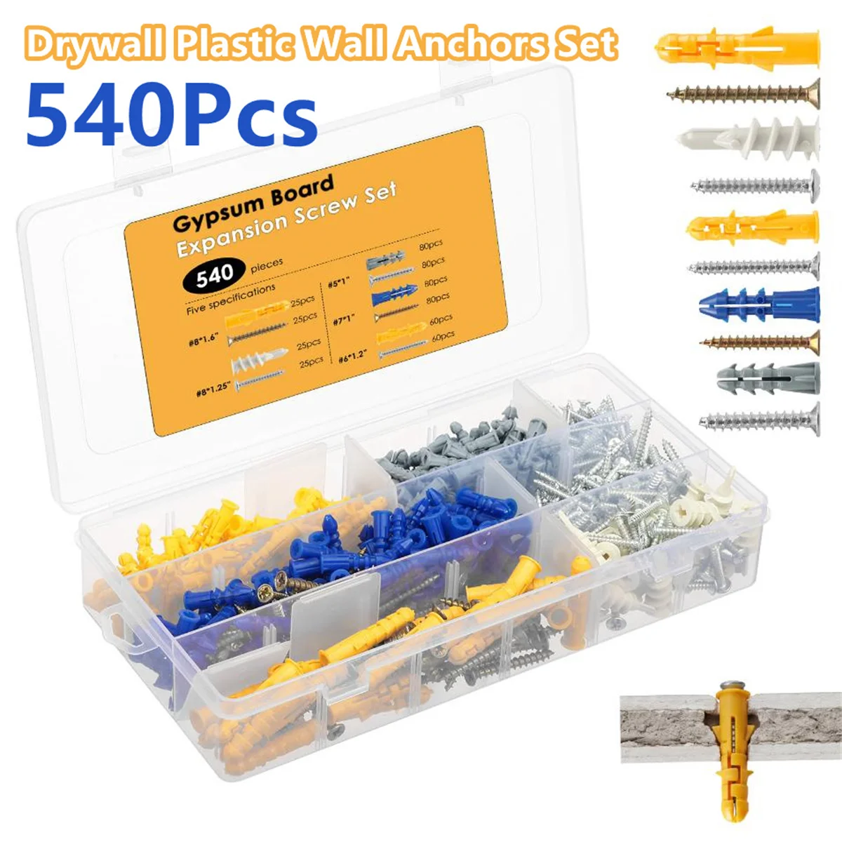 Drywall Anchor Screw - 540 Parça Alçıpan Ankraj ve Vida